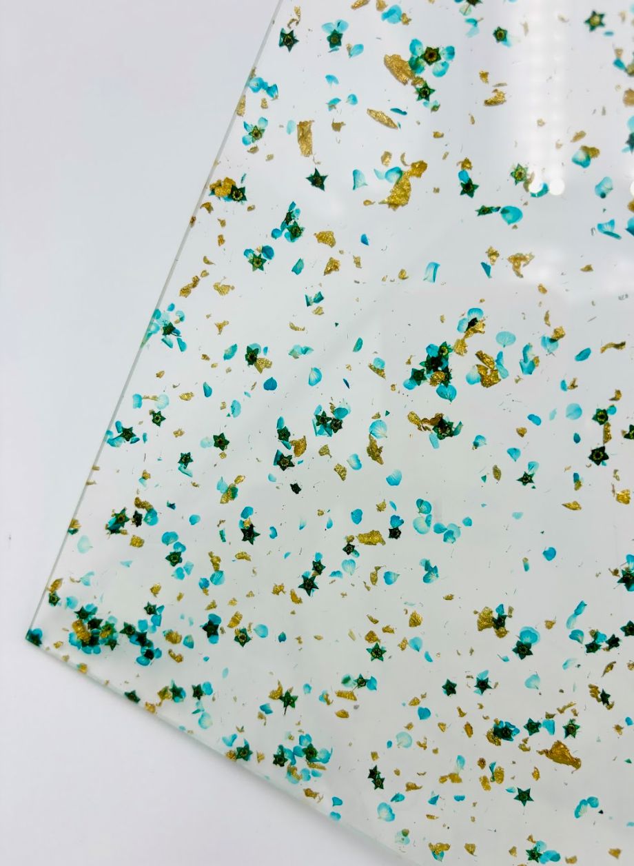 1/8" Pattern Acrylic Sheet - Blue Floral & Flakes