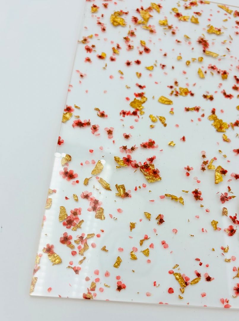 1/8" Pattern Acrylic Sheet - Hot Pink Floral & Flakes