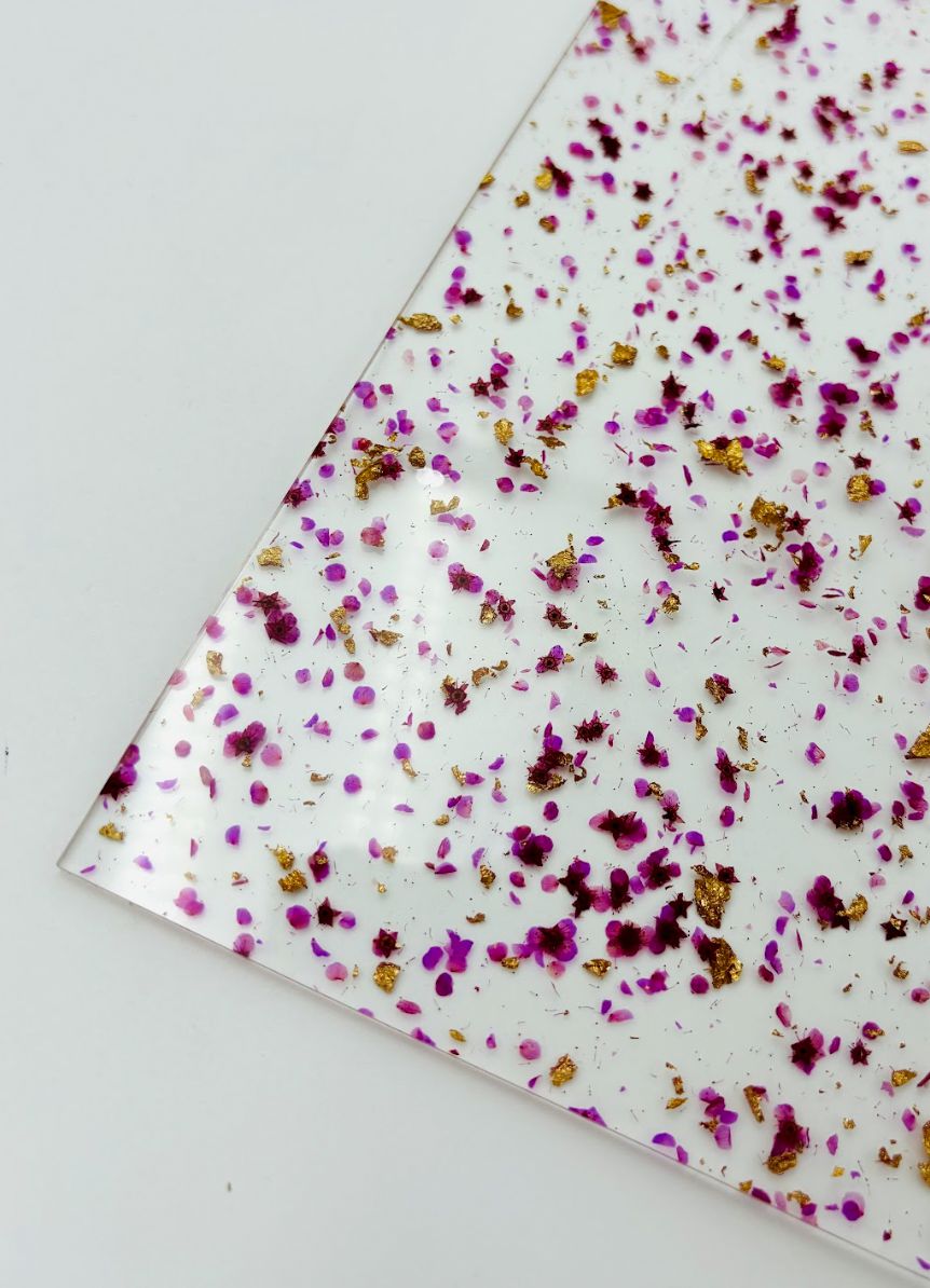 1/8" Pattern Acrylic Sheet - Purple Floral & Flakes