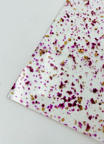1/8" Pattern Acrylic Sheet - Purple Floral &amp; Flakes